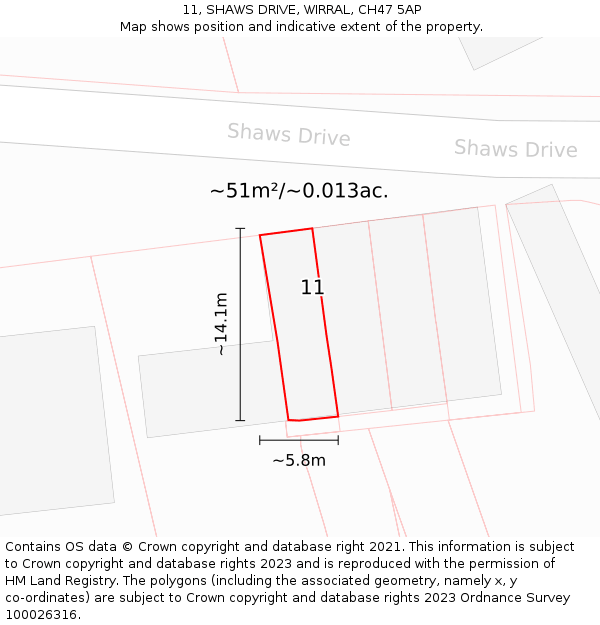 11, SHAWS DRIVE, WIRRAL, CH47 5AP: Plot and title map