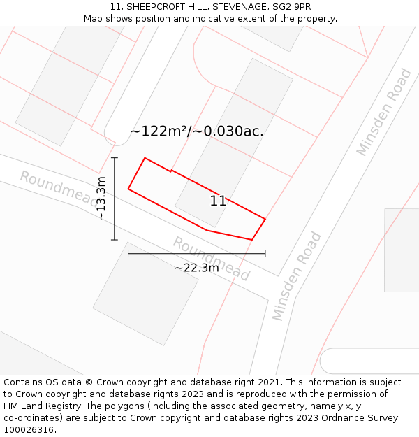 11, SHEEPCROFT HILL, STEVENAGE, SG2 9PR: Plot and title map