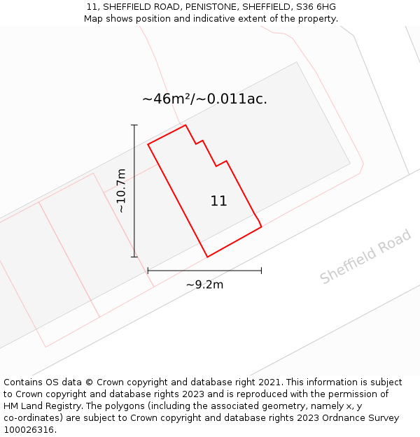 11, SHEFFIELD ROAD, PENISTONE, SHEFFIELD, S36 6HG: Plot and title map