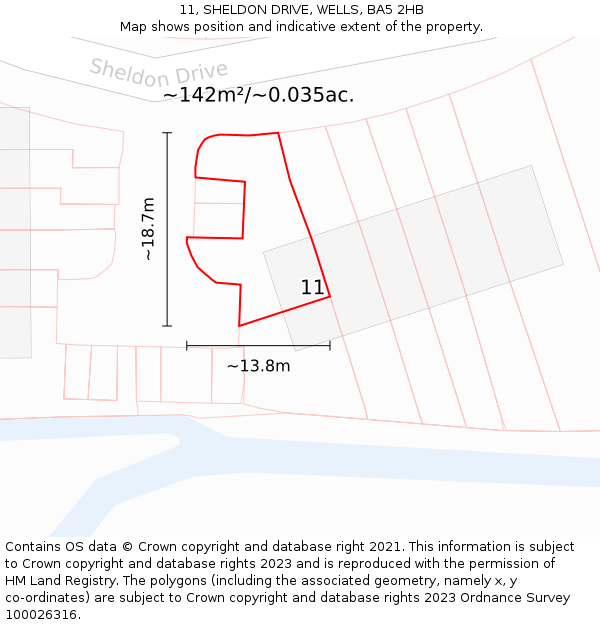 11, SHELDON DRIVE, WELLS, BA5 2HB: Plot and title map