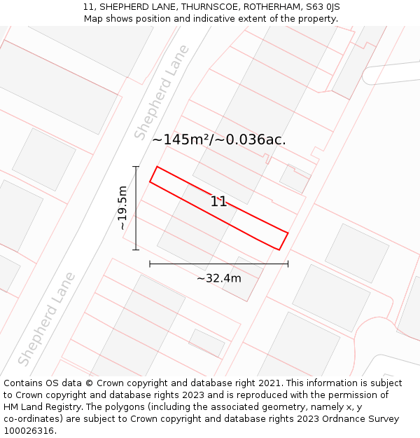 11, SHEPHERD LANE, THURNSCOE, ROTHERHAM, S63 0JS: Plot and title map