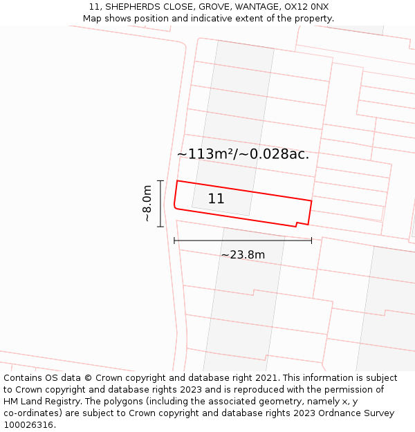 11, SHEPHERDS CLOSE, GROVE, WANTAGE, OX12 0NX: Plot and title map