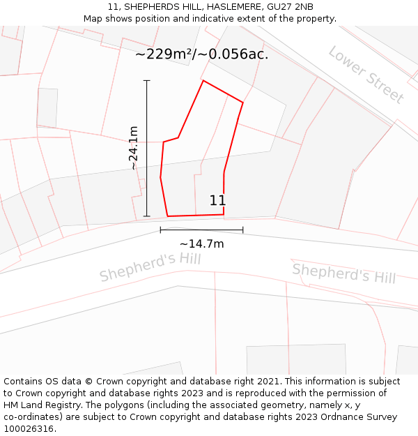 11, SHEPHERDS HILL, HASLEMERE, GU27 2NB: Plot and title map