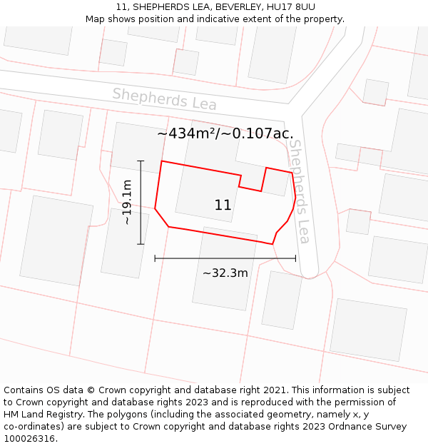 11, SHEPHERDS LEA, BEVERLEY, HU17 8UU: Plot and title map