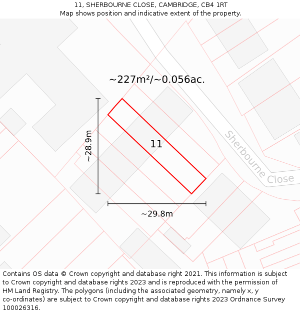 11, SHERBOURNE CLOSE, CAMBRIDGE, CB4 1RT: Plot and title map