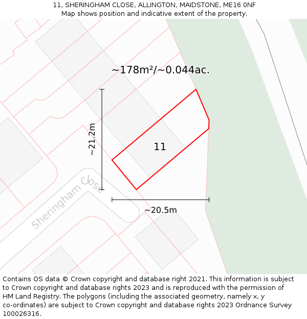 11, SHERINGHAM CLOSE, ALLINGTON, MAIDSTONE, ME16 0NF: Plot and title map
