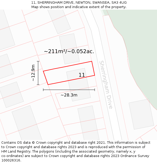 11, SHERRINGHAM DRIVE, NEWTON, SWANSEA, SA3 4UG: Plot and title map