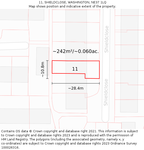11, SHIELDCLOSE, WASHINGTON, NE37 1LQ: Plot and title map