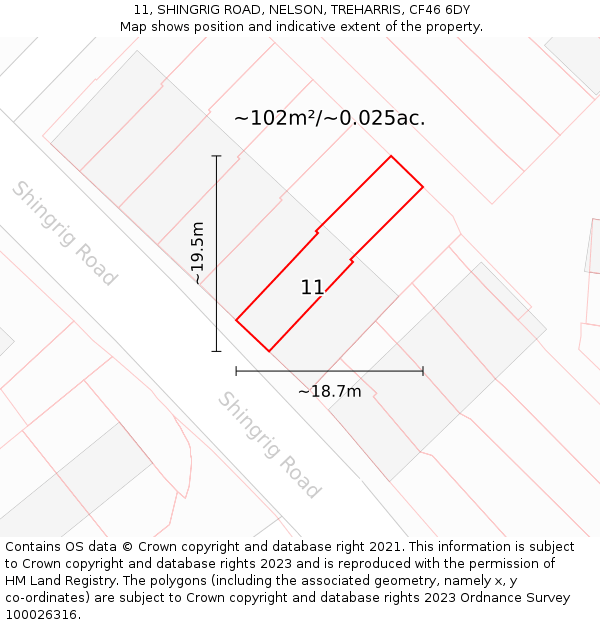 11, SHINGRIG ROAD, NELSON, TREHARRIS, CF46 6DY: Plot and title map