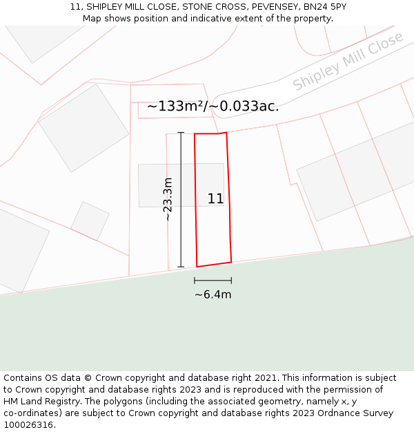 11, SHIPLEY MILL CLOSE, STONE CROSS, PEVENSEY, BN24 5PY: Plot and title map