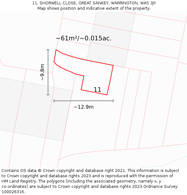 11, SHORWELL CLOSE, GREAT SANKEY, WARRINGTON, WA5 3JY: Plot and title map