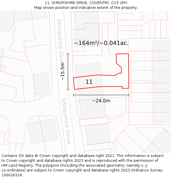 11, SHROPSHIRE DRIVE, COVENTRY, CV3 1PH: Plot and title map