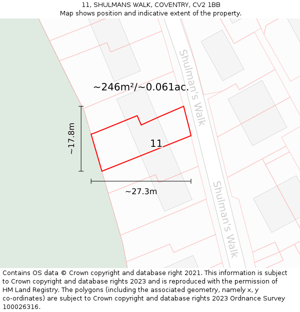 11, SHULMANS WALK, COVENTRY, CV2 1BB: Plot and title map