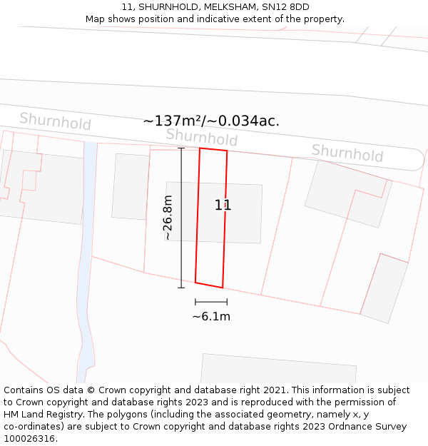 11, SHURNHOLD, MELKSHAM, SN12 8DD: Plot and title map