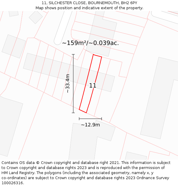 11, SILCHESTER CLOSE, BOURNEMOUTH, BH2 6PY: Plot and title map