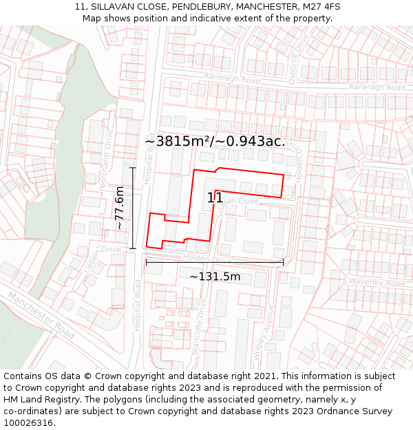 11, SILLAVAN CLOSE, PENDLEBURY, MANCHESTER, M27 4FS: Plot and title map