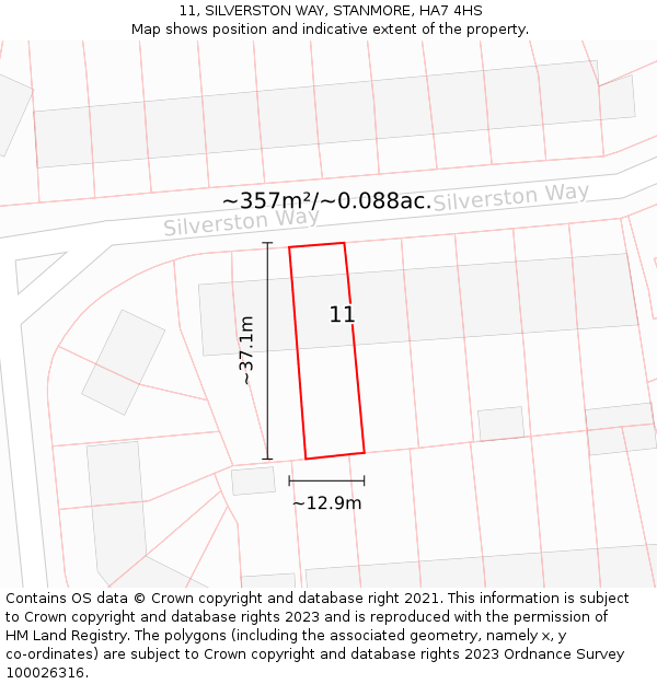 11, SILVERSTON WAY, STANMORE, HA7 4HS: Plot and title map