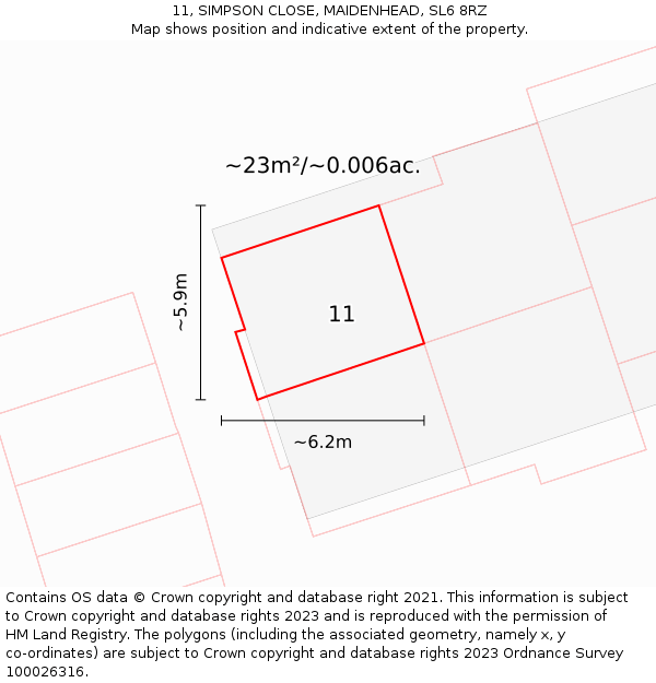 11, SIMPSON CLOSE, MAIDENHEAD, SL6 8RZ: Plot and title map