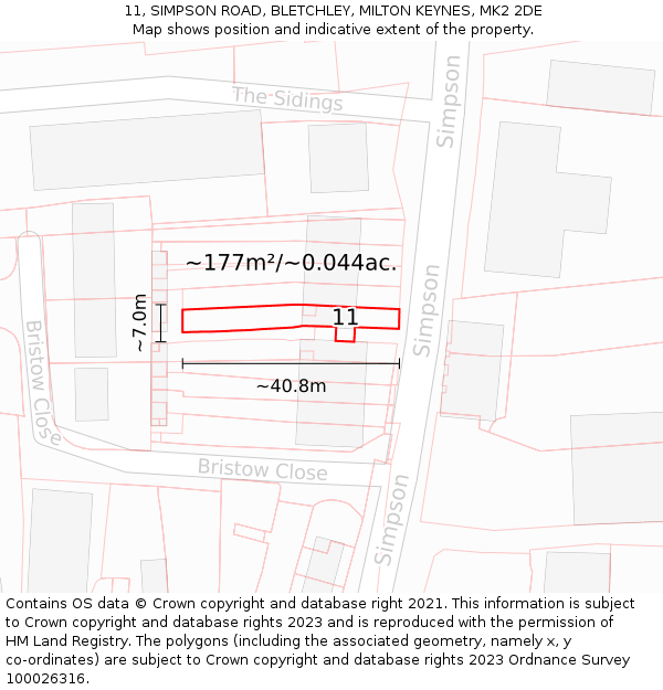11, SIMPSON ROAD, BLETCHLEY, MILTON KEYNES, MK2 2DE: Plot and title map