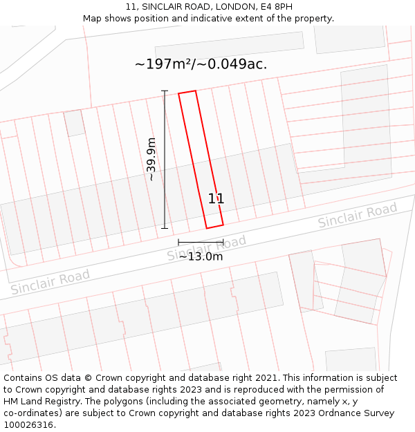 11, SINCLAIR ROAD, LONDON, E4 8PH: Plot and title map