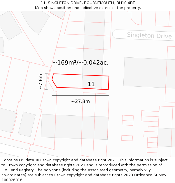 11, SINGLETON DRIVE, BOURNEMOUTH, BH10 4BT: Plot and title map