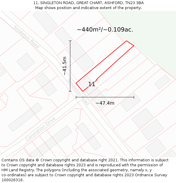 11, SINGLETON ROAD, GREAT CHART, ASHFORD, TN23 3BA: Plot and title map