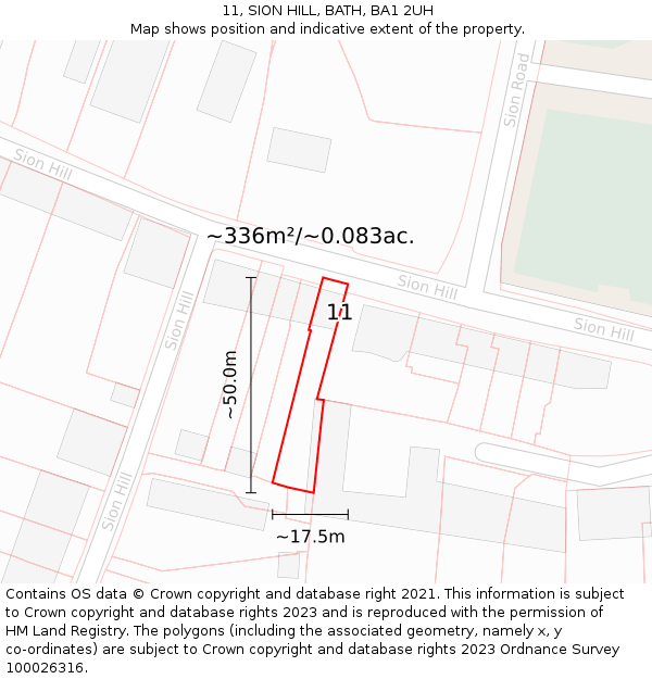 11, SION HILL, BATH, BA1 2UH: Plot and title map
