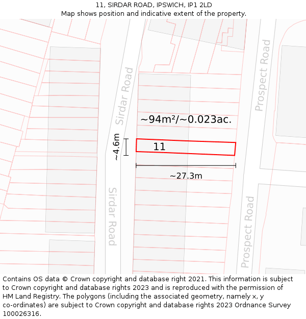11, SIRDAR ROAD, IPSWICH, IP1 2LD: Plot and title map