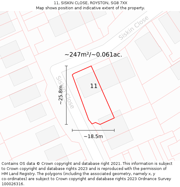 11, SISKIN CLOSE, ROYSTON, SG8 7XX: Plot and title map