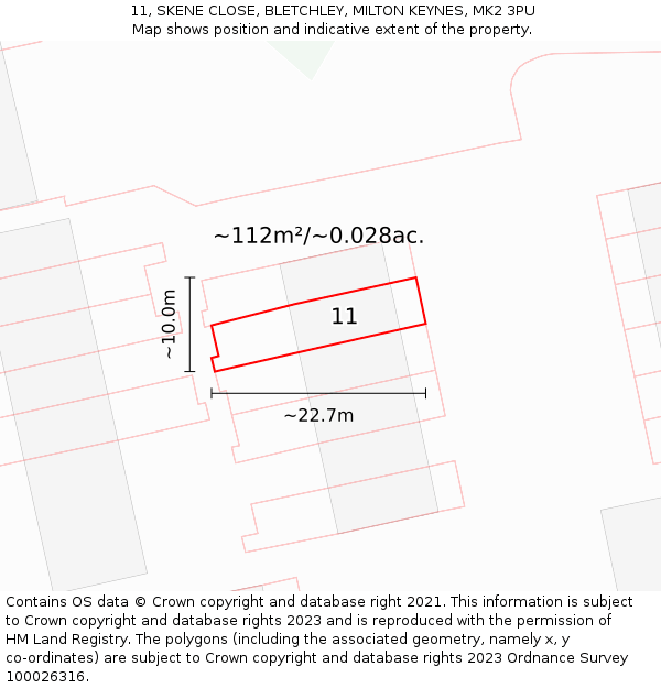 11, SKENE CLOSE, BLETCHLEY, MILTON KEYNES, MK2 3PU: Plot and title map