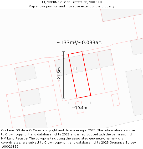 11, SKERNE CLOSE, PETERLEE, SR8 1HR: Plot and title map