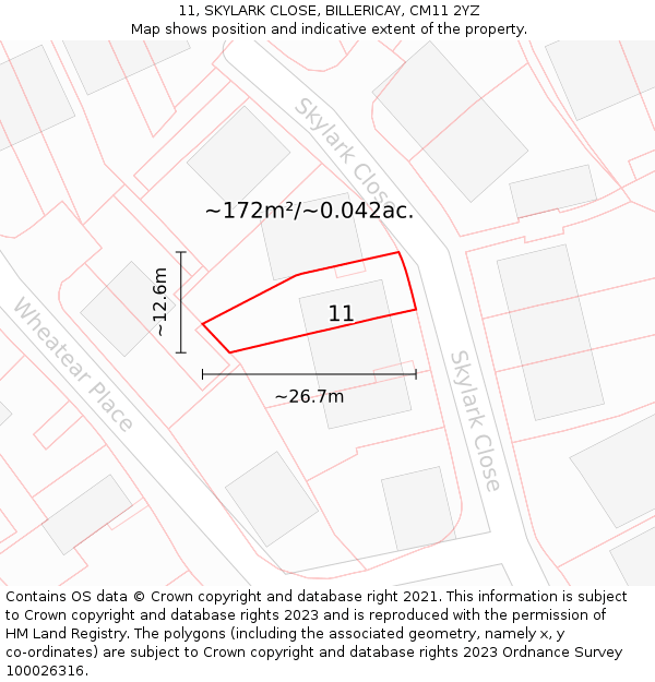 11, SKYLARK CLOSE, BILLERICAY, CM11 2YZ: Plot and title map