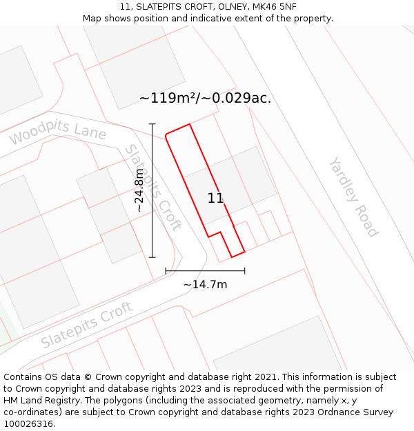11, SLATEPITS CROFT, OLNEY, MK46 5NF: Plot and title map