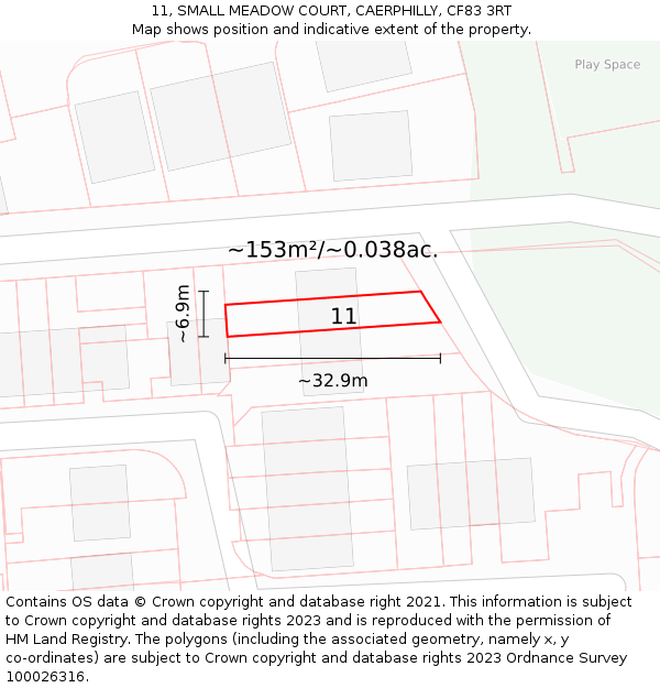 11, SMALL MEADOW COURT, CAERPHILLY, CF83 3RT: Plot and title map