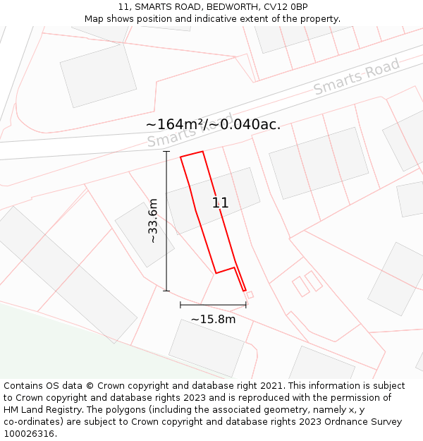 11, SMARTS ROAD, BEDWORTH, CV12 0BP: Plot and title map
