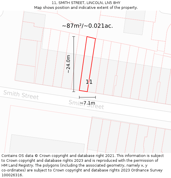 11, SMITH STREET, LINCOLN, LN5 8HY: Plot and title map