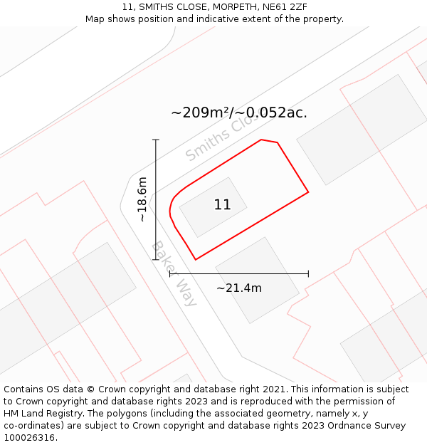 11, SMITHS CLOSE, MORPETH, NE61 2ZF: Plot and title map