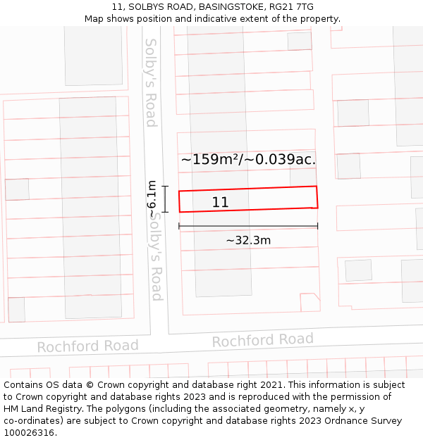 11, SOLBYS ROAD, BASINGSTOKE, RG21 7TG: Plot and title map