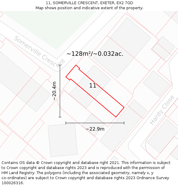 11, SOMERVILLE CRESCENT, EXETER, EX2 7GD: Plot and title map