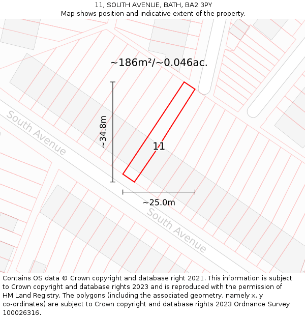 11, SOUTH AVENUE, BATH, BA2 3PY: Plot and title map