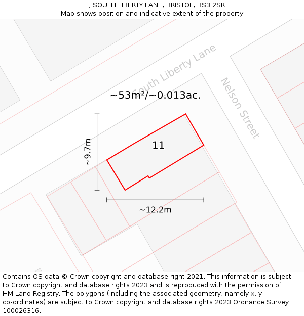 11, SOUTH LIBERTY LANE, BRISTOL, BS3 2SR: Plot and title map