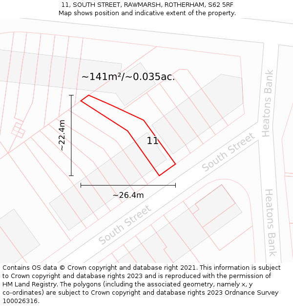 11, SOUTH STREET, RAWMARSH, ROTHERHAM, S62 5RF: Plot and title map
