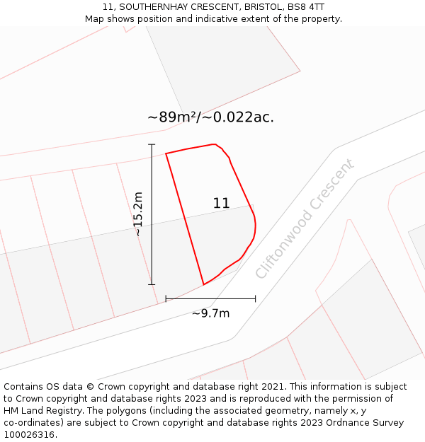11, SOUTHERNHAY CRESCENT, BRISTOL, BS8 4TT: Plot and title map