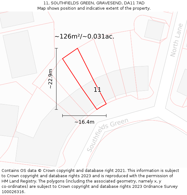 11, SOUTHFIELDS GREEN, GRAVESEND, DA11 7AD: Plot and title map