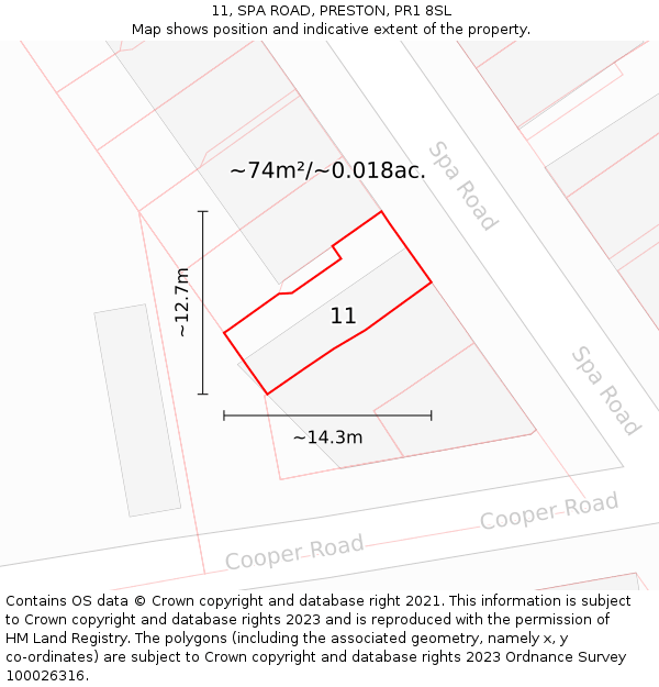 11, SPA ROAD, PRESTON, PR1 8SL: Plot and title map