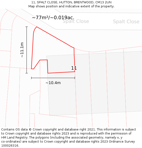 11, SPALT CLOSE, HUTTON, BRENTWOOD, CM13 2UN: Plot and title map