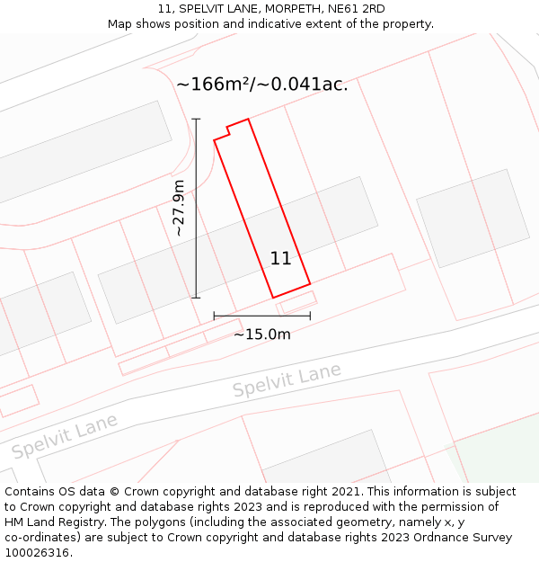 11, SPELVIT LANE, MORPETH, NE61 2RD: Plot and title map