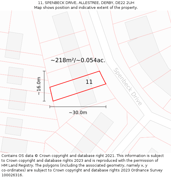 11, SPENBECK DRIVE, ALLESTREE, DERBY, DE22 2UH: Plot and title map