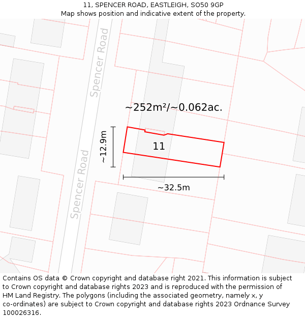 11, SPENCER ROAD, EASTLEIGH, SO50 9GP: Plot and title map