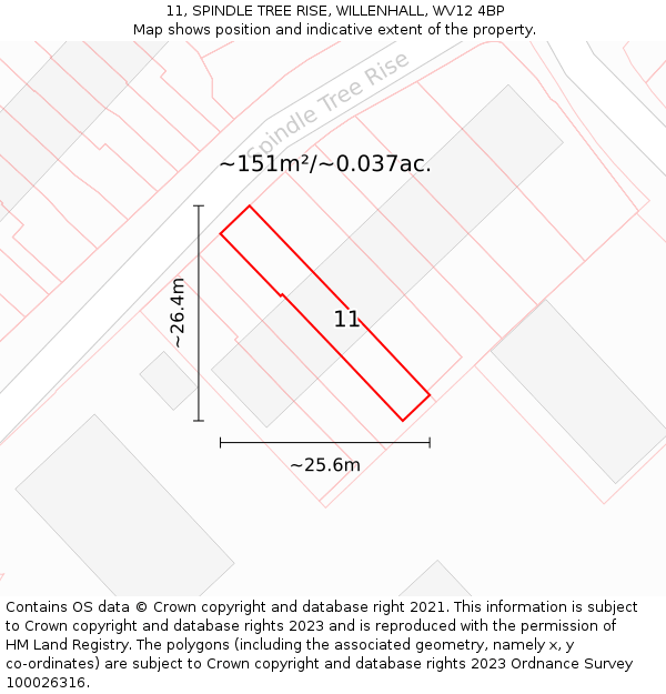 11, SPINDLE TREE RISE, WILLENHALL, WV12 4BP: Plot and title map